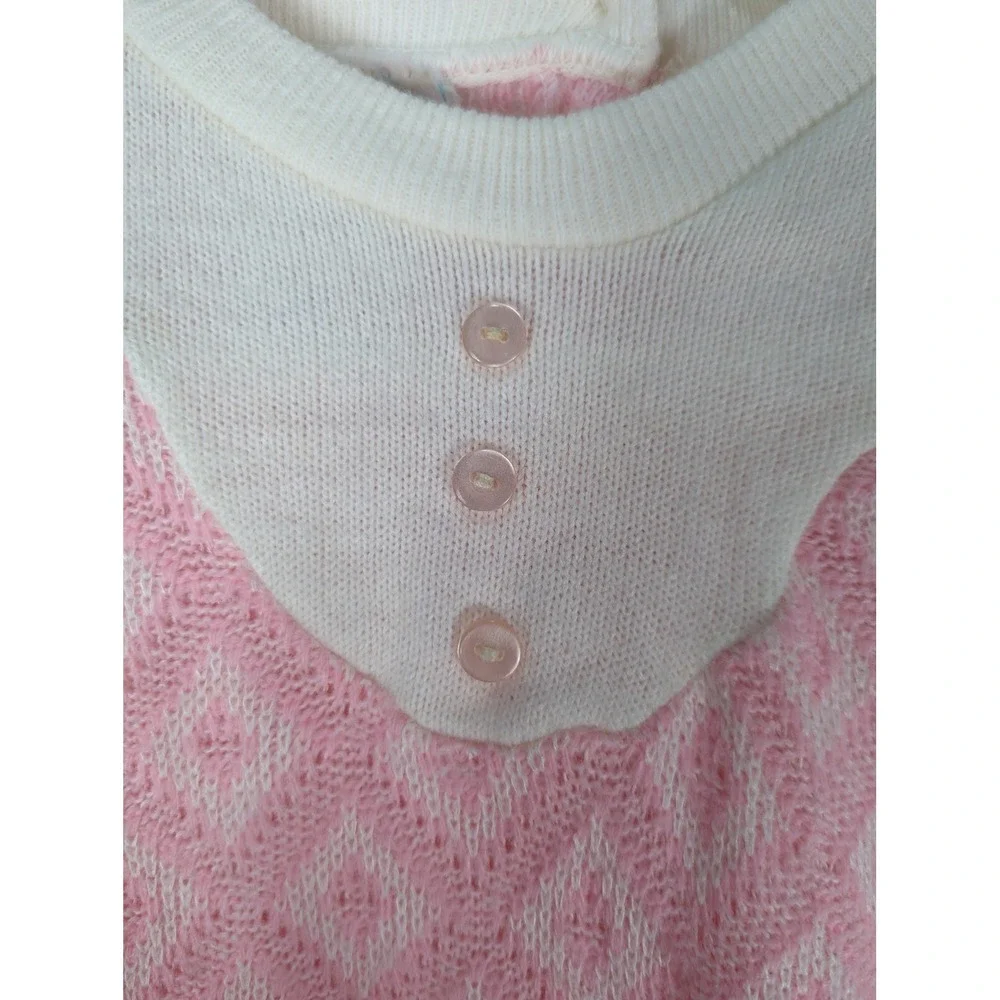 Vintage Cradlecraft Baby Girls Pink White Knit Short Sleeve Sweater 2T 0855